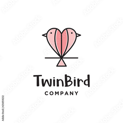 monoline twin bird logo icon vector template