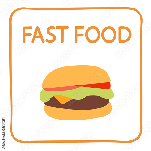 The concept of fast food  hamburger. Vector graphics. Icon.  Conceptual image - junk food applicant.