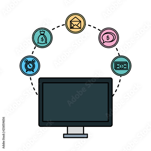 desktop with business icons