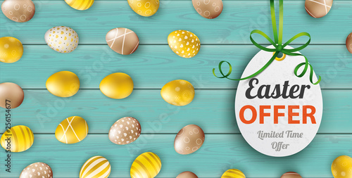 Golden Easter Offer Eggs Price Sticker Wood Turquoise Header