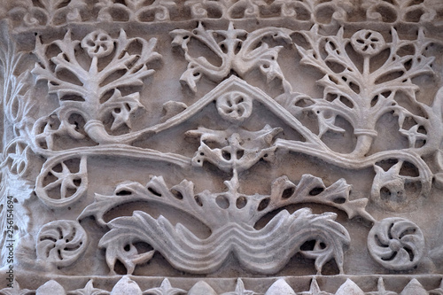 Medieval reliefs from Doge's Palace capital in Saint Mark Square, Venice, Italy, UNESCO World Heritage Sites 