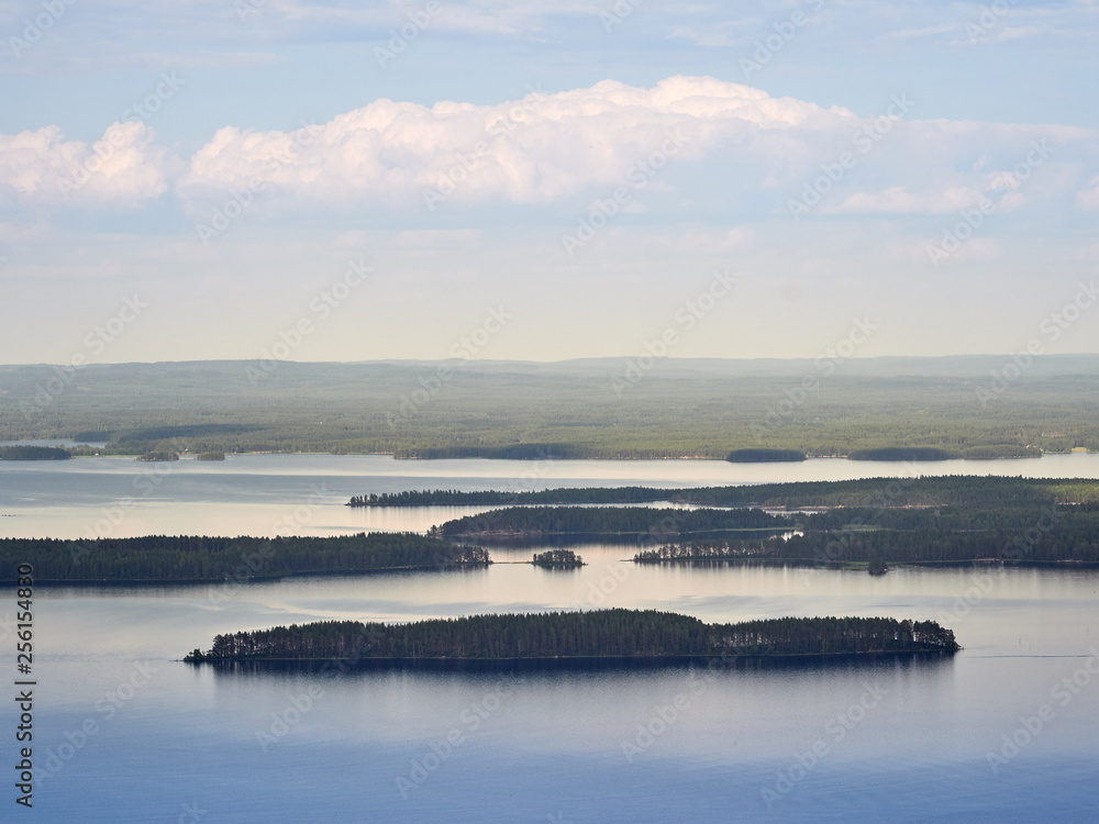 Summer landscape view over the lake Pielinen from the top of the UkkoKoli, a fell at the national park Koli, Joensuu, Finland, the land of a thousand lakes.