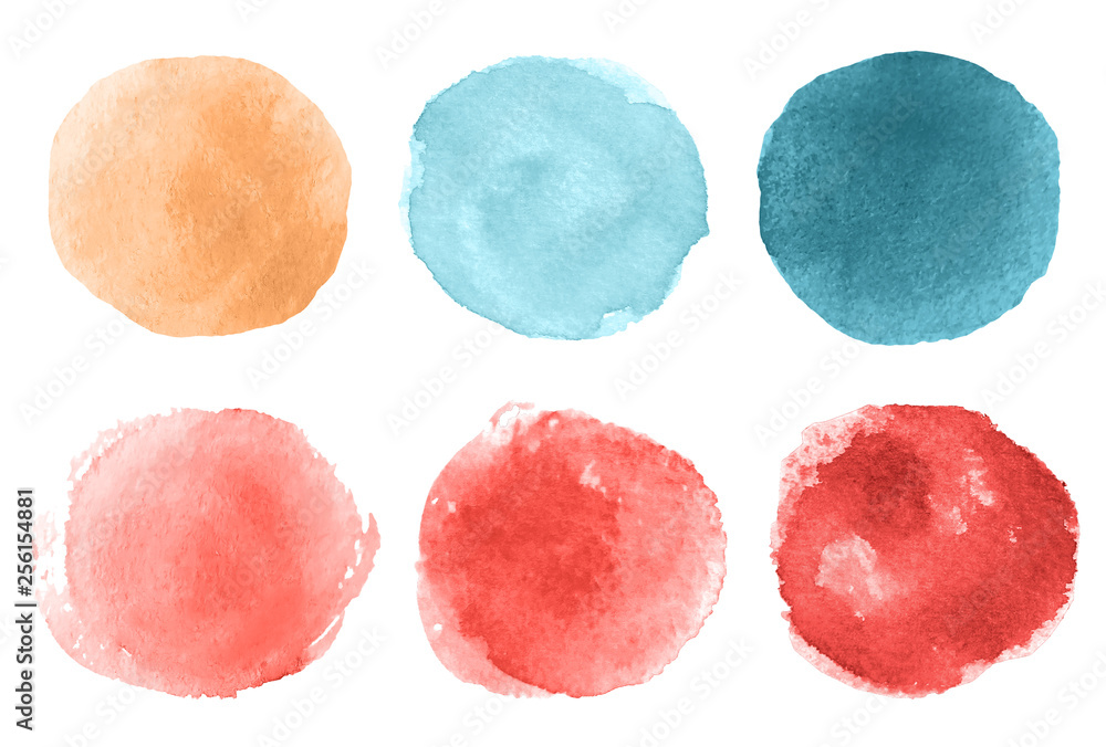 A set of abstract watercolor round brush strokes on white background A set of abstract watercolor round brush strokes on white background