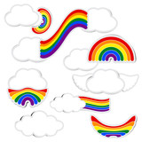 Rainbow paper and cloud with shadow on white background