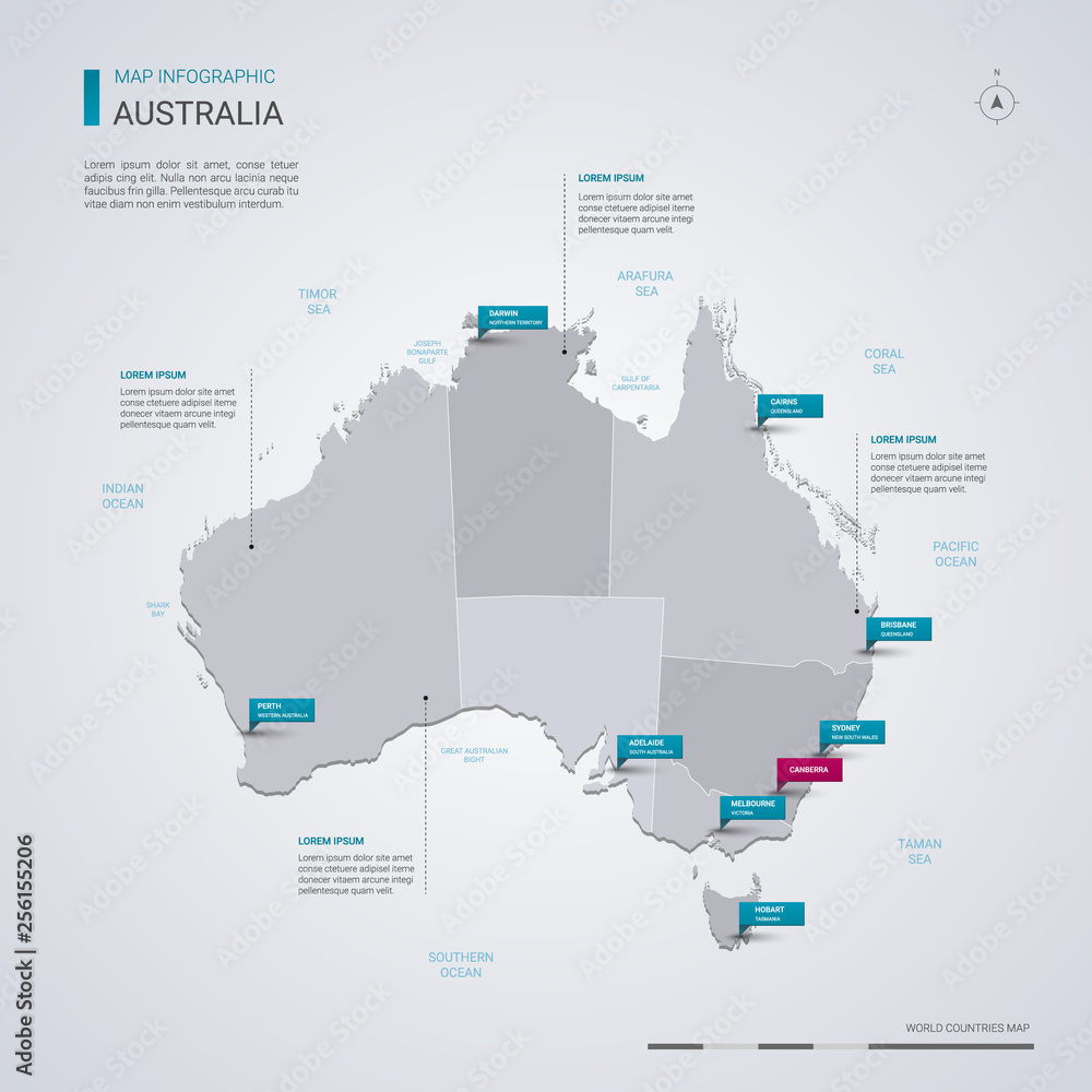 Australia vector map with infographic elements, pointer marks. vector ...