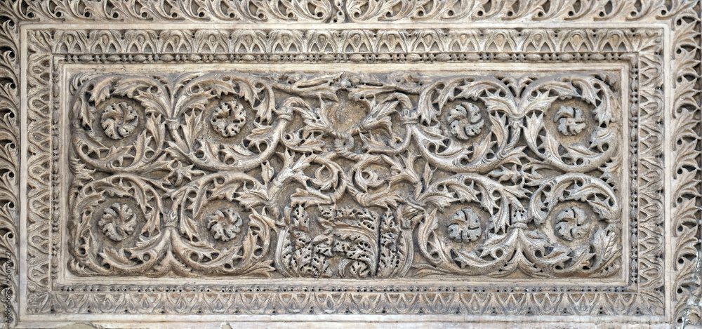 Obraz premium Relief on the north portal, facade detail of St. Mark's Basilica, St. Mark's Square, Venice, Italy, UNESCO World Heritage Sites 