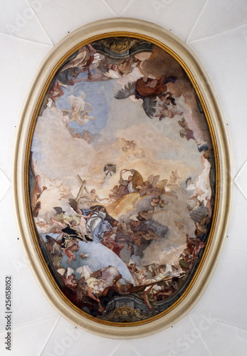 Coronation of Mary, by Giambattista Tiepolo, ceiling of the Church of the Pieta or St Mary of the Visitation in Venice, Italy photo