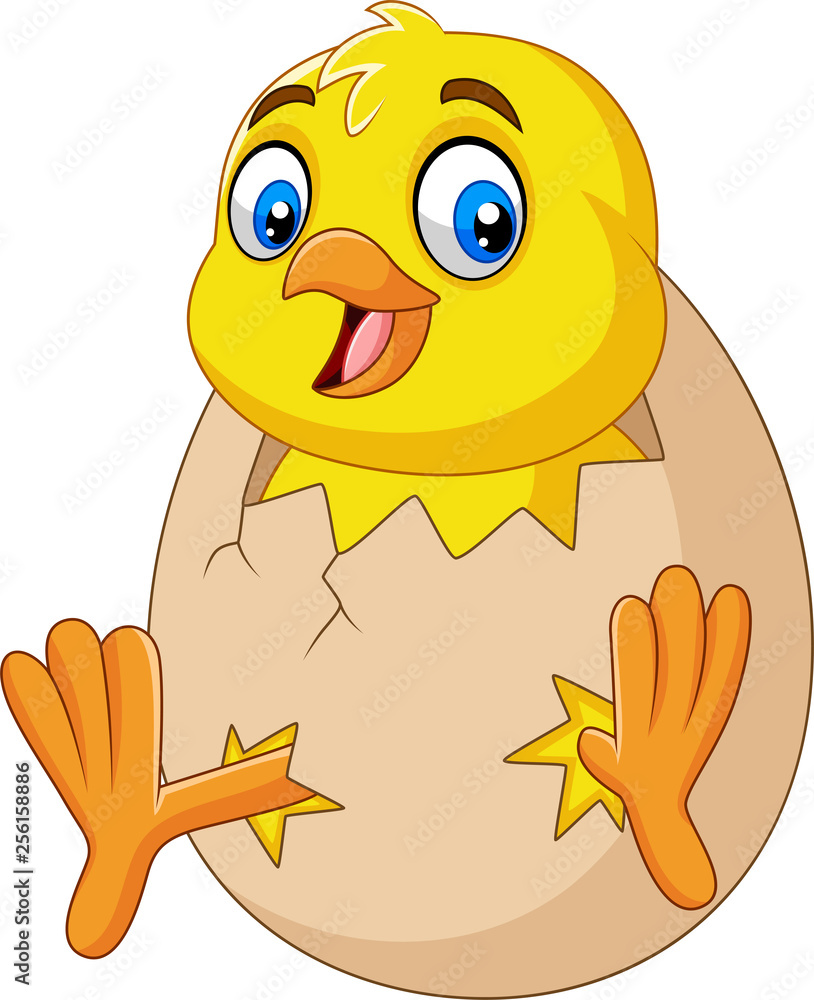 Cartoon Little chick hatching out the egg