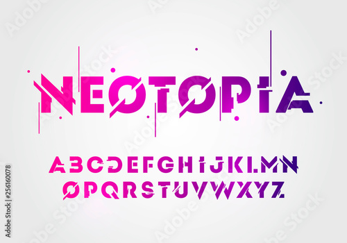 Vector illustration abstract technology neon font and alphabet. techno effect logo designs. Typography digital space concept. 