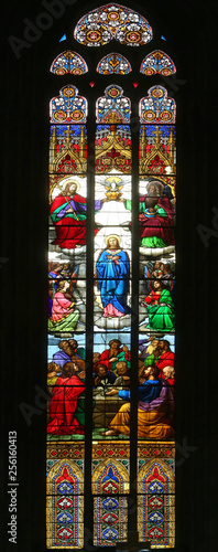 Coronation of the Virgin Mary  stained glass window in Zagreb cathedral 