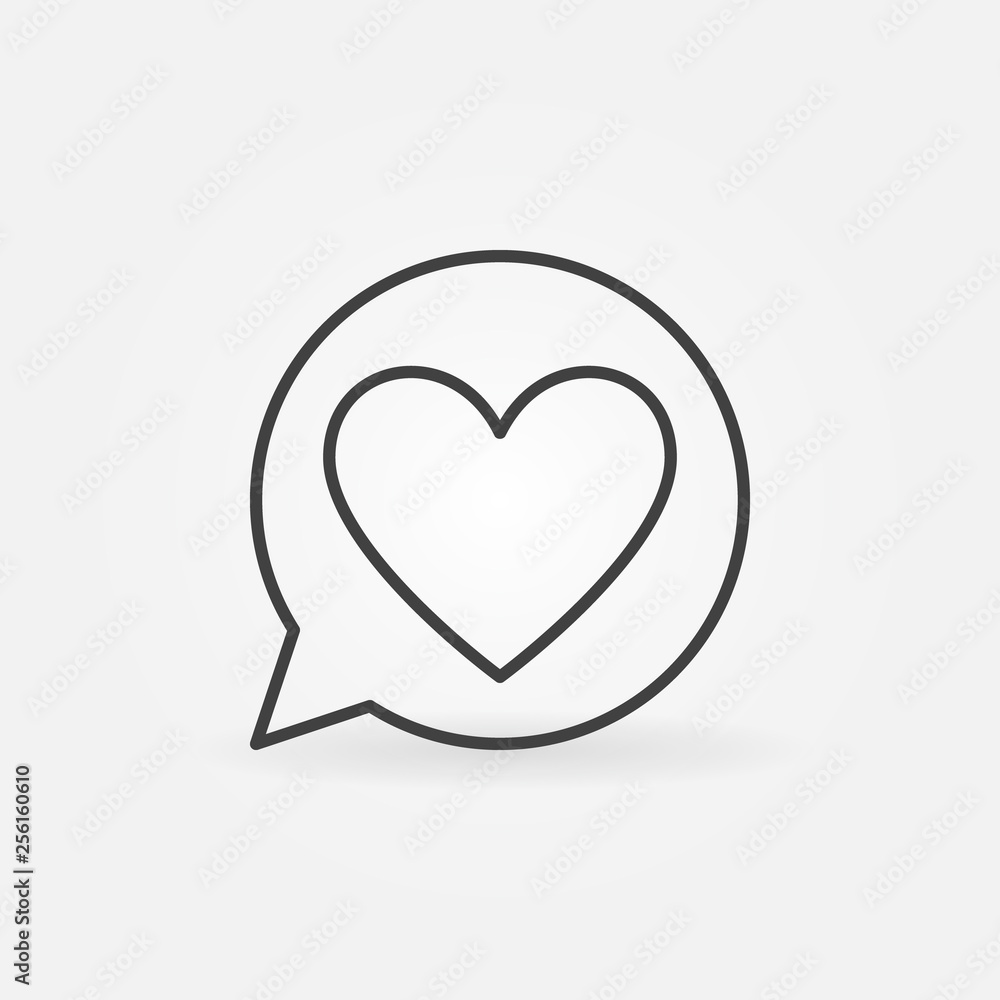 Heart in round Speech Bubble vector line icon. Love Message concept symbol in outline style Heart in round Speech Bubble vector line icon. Love Message concept symbol in outline style