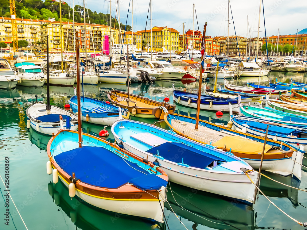 Obraz premium Historic port area of Nice. Fishing boats in the Port of Nice, France