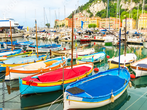 Historic port area of Nice. Fishing boats in the Port of Nice  France