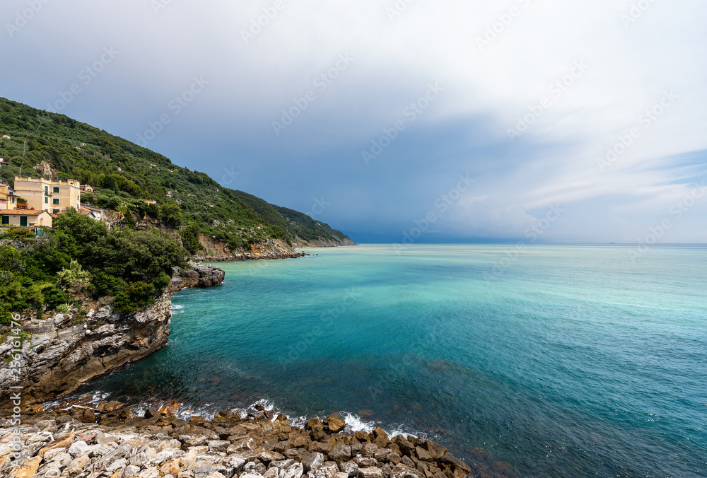 Coastline and Mediterranean Sea in Liguria Italy - Tellaro village