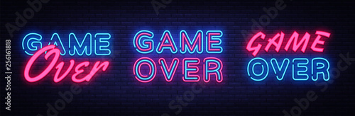 Game Over neon signs set design template. Big Collection Game Over neon text, light banner design element colorful modern design trend, night bright advertising, bright sign. Vector illustration