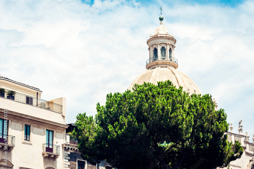 Beautiful cityscape of Italy, historical street of Catania, Sicily, facade of old buildings. Beautiful cityscape of Italy, historical street of Catania, Sicily, facade of old buildings.