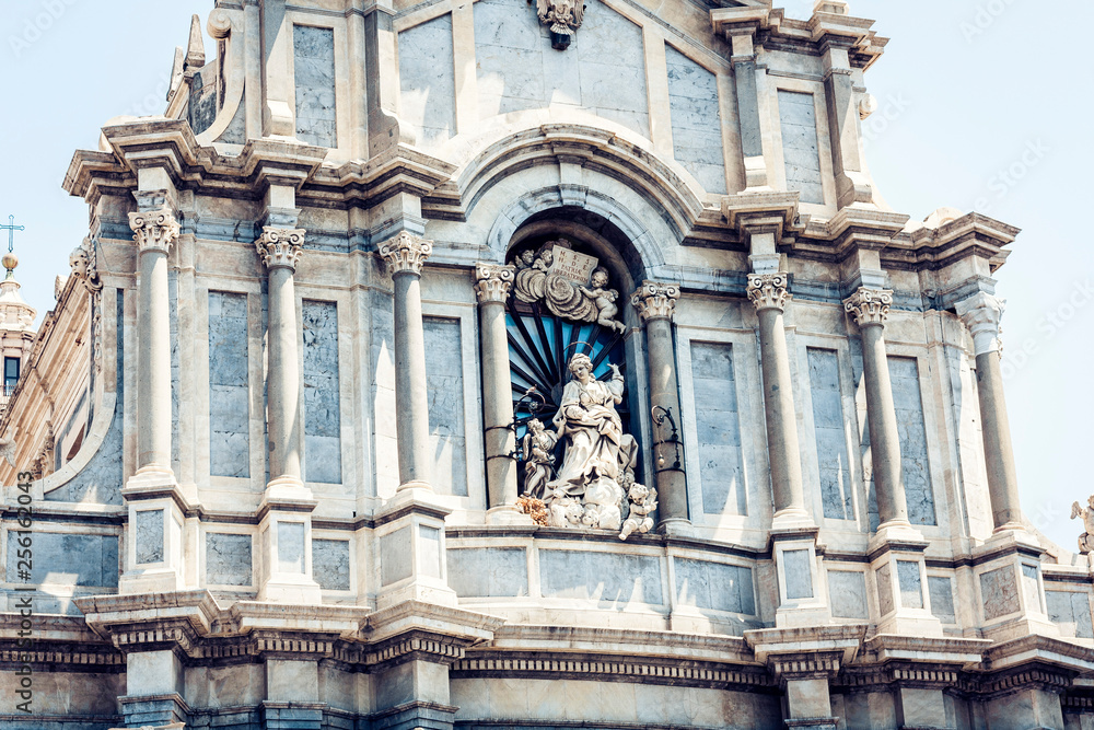 Beautiful cityscape of Italy, facade of old cathedral Catania, Sicily, Italy, .