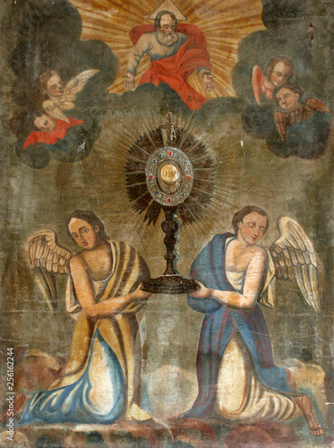 Fotografie Eucharistic adoration monstrance with the Blessed Sacrament, with angels, altarp