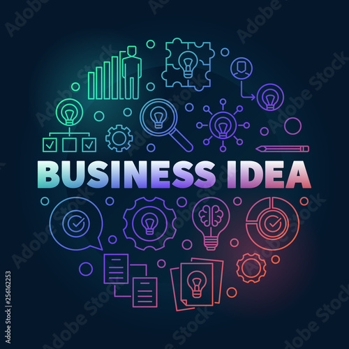 Vector Business Idea creative round outline illustration on dark background