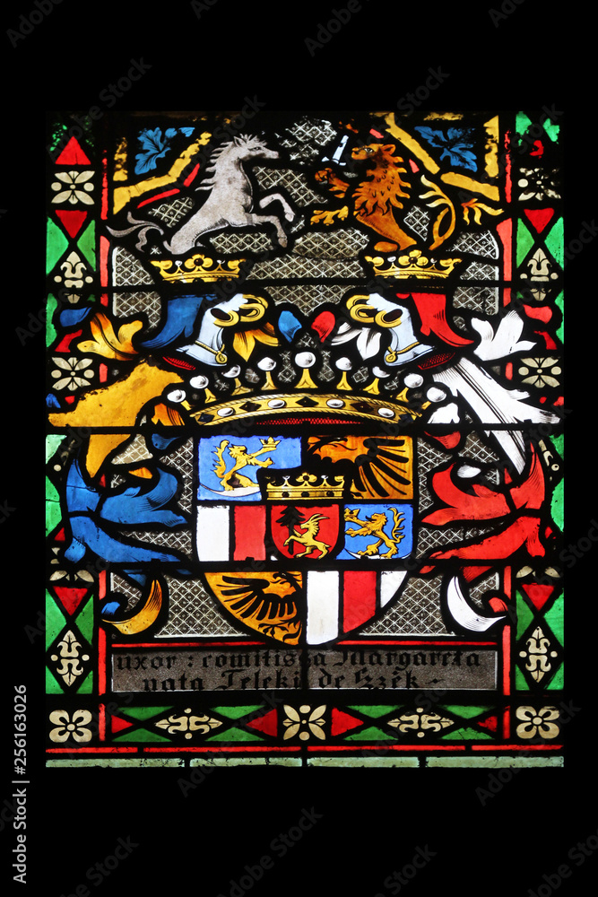 Coat of arms of Countess Telleki, stained glass in Zagreb cathedral 