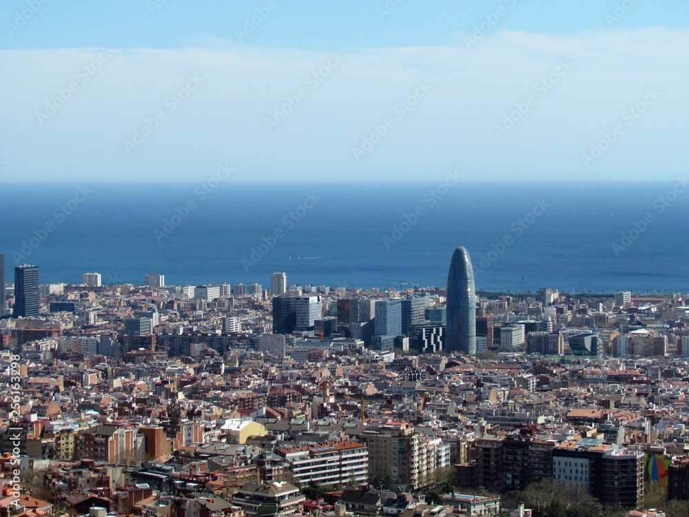 Beautiful view of Barcelona city and coast from the old military Bunker