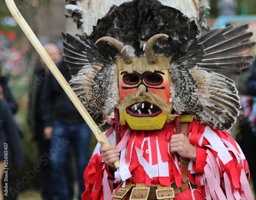 Foto Zemen, Bulgaria - March 16, 2019: Masquerade festival Surva in Zemen, Bulgaria