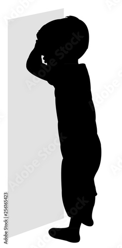 boy playing hide and seek, silhouette vector