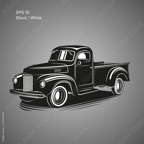 Old retro pickup truck vector illustration. Vintage transport vehicle