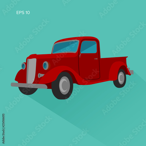 Old retro pickup truck vector illustration.