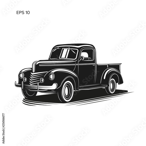 Old retro farmer pickup truck vector illustration icon.