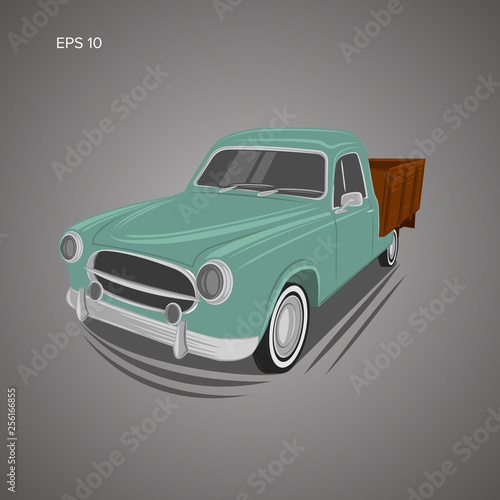 Old retro farmer pickup truck vector illustration icon.