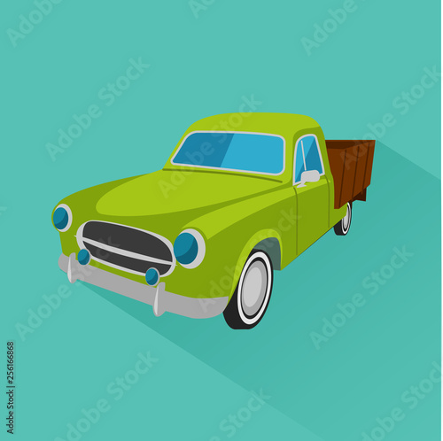 Old retro farmer pickup truck vector illustration icon.