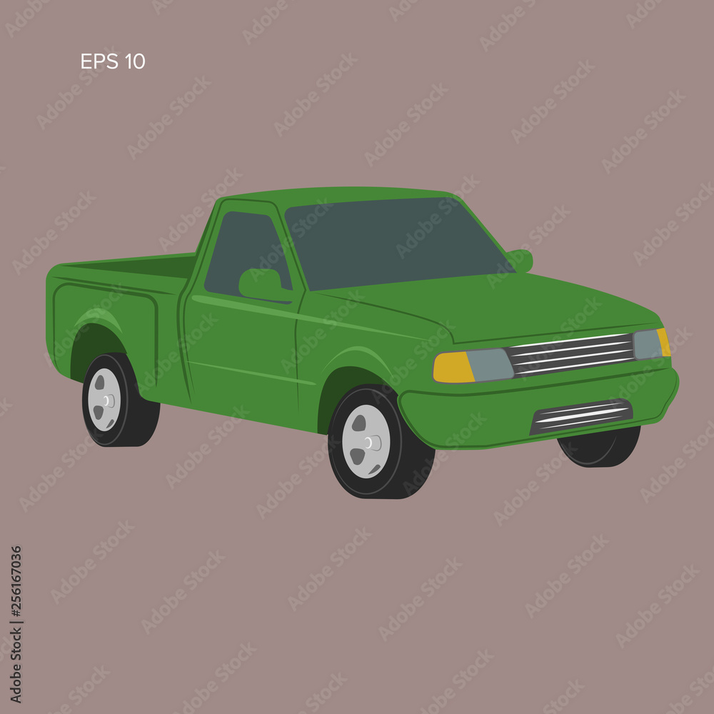 Modern small pickup truck vector illustration. Simple picture