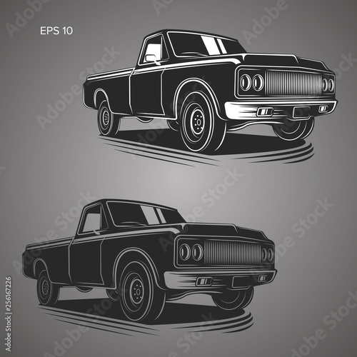 Vintage pickup truck vector illustration. Oldschool american car