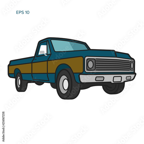 Vintage pickup truck vector illustration. Oldschool american car