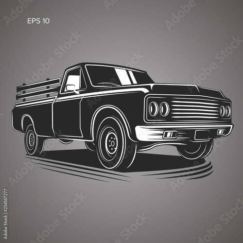 Vintage pickup truck vector illustration. Oldschool american car