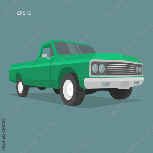 Vintage pickup truck vector illustration. Oldschool american car