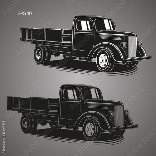 Old retro truck vector illustration. Vintage transport vehicle