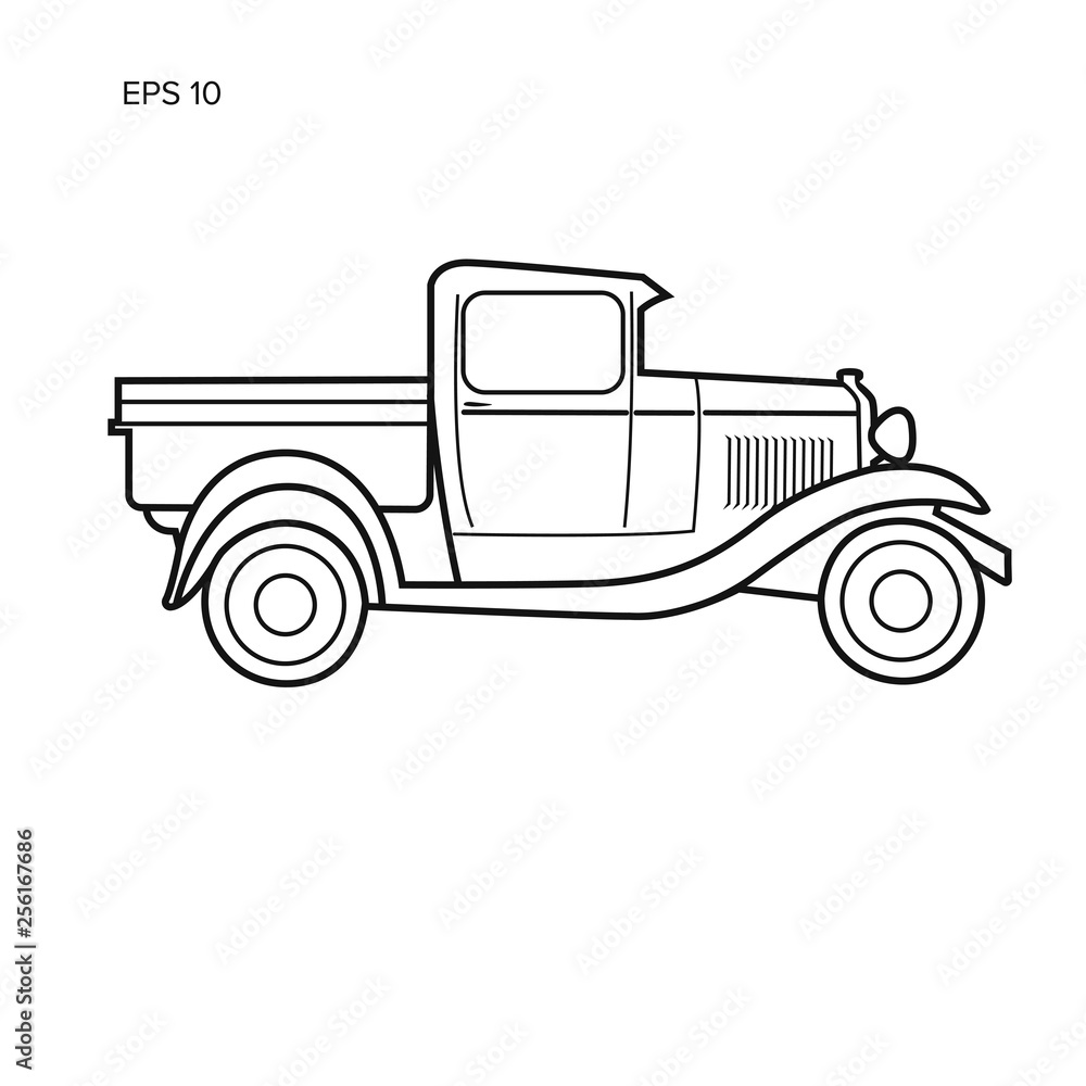Old retro pickup truck vector illustration. Vintage transport vehicle ...