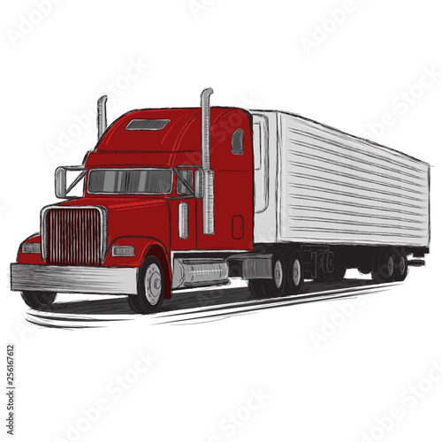 Classic american truck hand drawn vector illustration. Retro freighter truck.