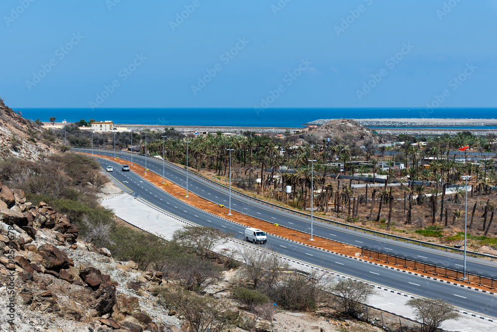Oman gulf and coastal road of Bidya in emirate of Fujairah in UAE
