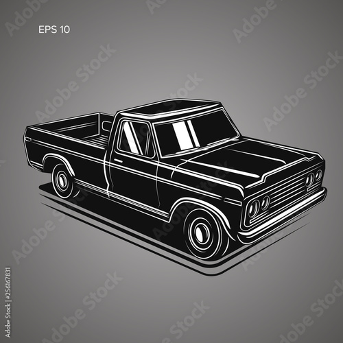 Old retro pickup truck vector illustration.