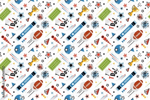 American football abstract background in 80s memphis style. Seamless memphis pattern for posers and banners. Vector illustration