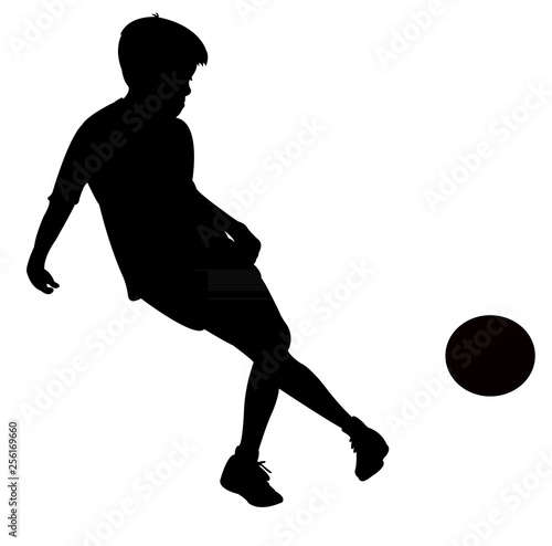 boy playing with ball, silhouette vector