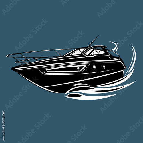 Small yacht isolated illustration. Luxury boat vector. Streamline vessel.