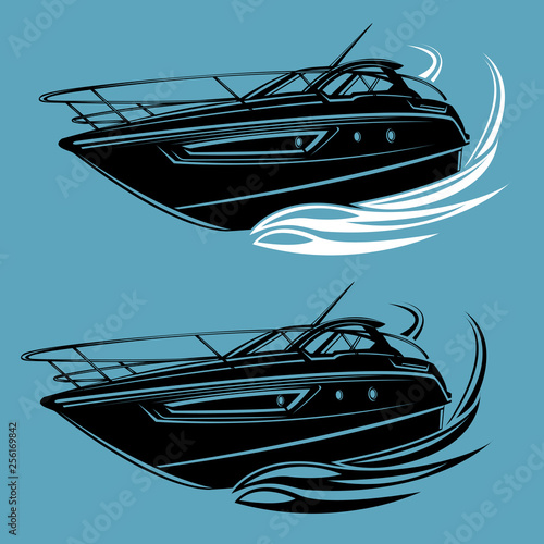 Small yacht isolated illustration. Luxury boat vector. Streamline vessel.