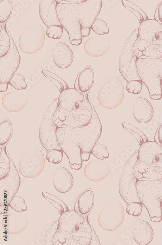 Bunny rabbit pattern Vector lineart. Cute spring card. Easter rabbit holiday ...