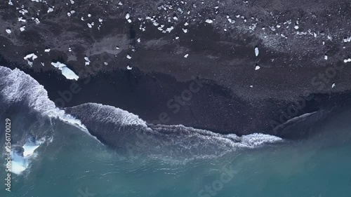 Wallpaper Mural Top down aerial view of a black beach near the Jokulsarlon lagoon in Iceland. Torontodigital.ca