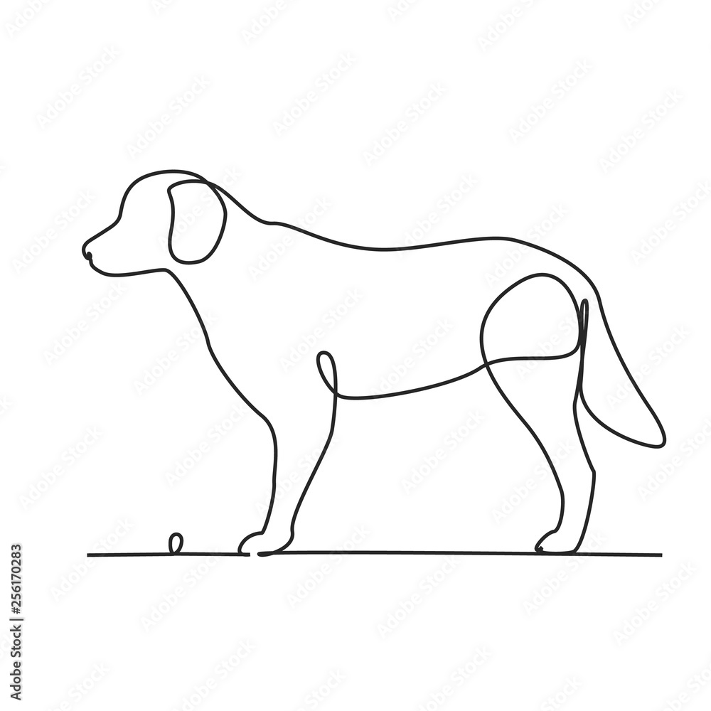 Obraz premium Drawing a continuous line. Dog on white isolated background