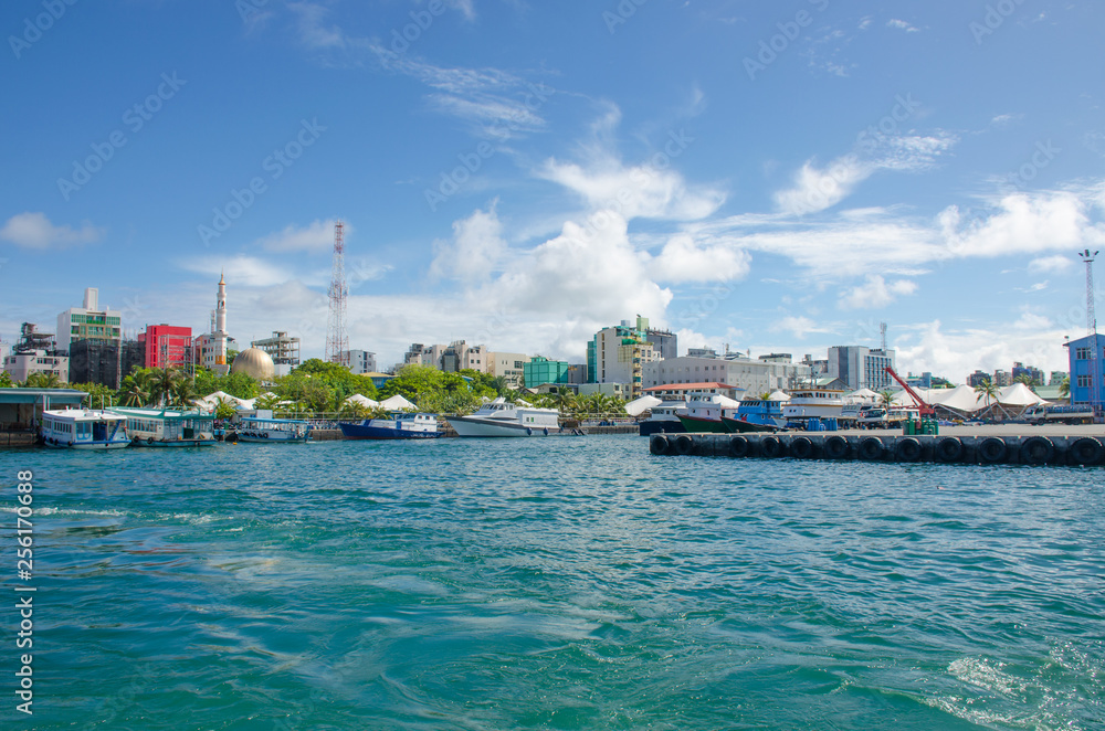  city of Male island of Maldives view from the ocean